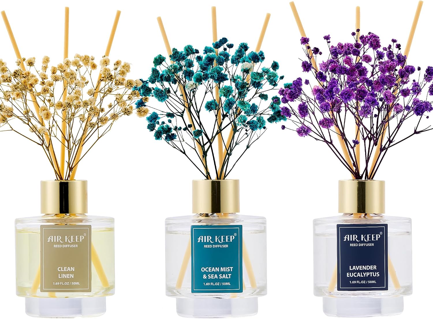 Home Fragrance Linen - 3-Pack Reed Diffuser Set: Clean Linen,