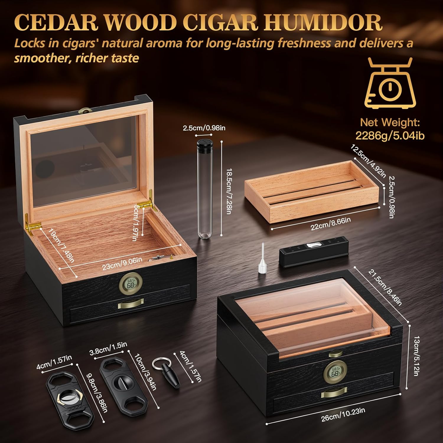 Cigar Humidor with Built-in Mu - Home Fragrance Maple Walnut reseña y precio