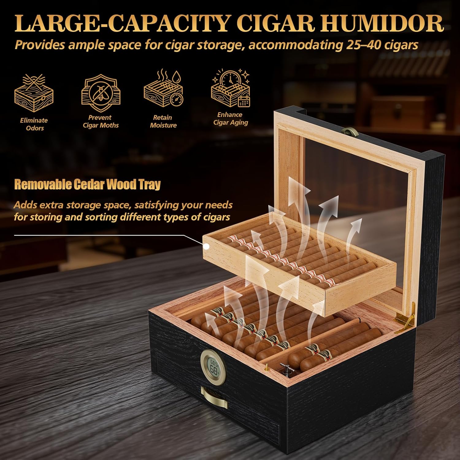 Cigar Humidor with Built-in Mu - Home Fragrance Maple Walnut reseña y precio