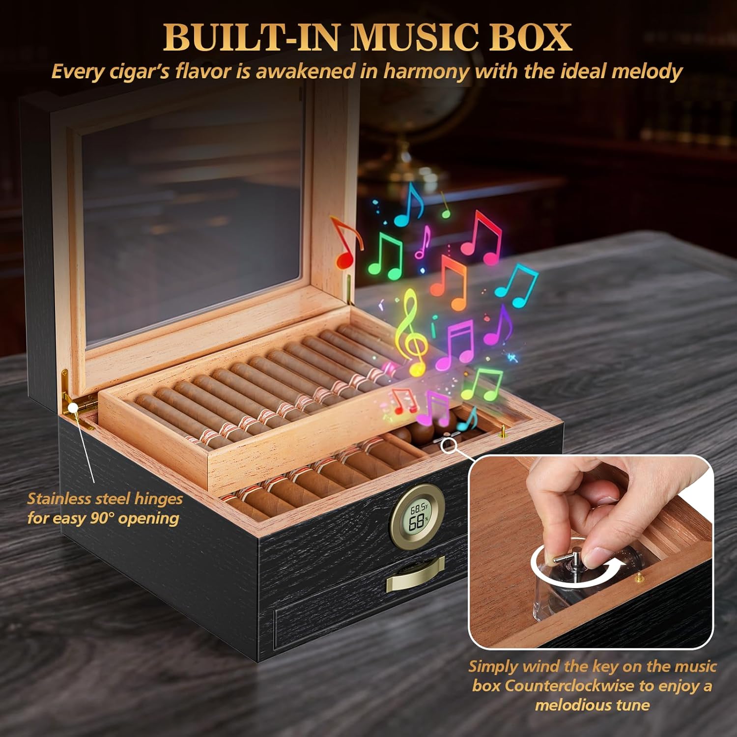 Cigar Humidor with Built-in Mu - Home Fragrance Maple Walnut reseña y precio
