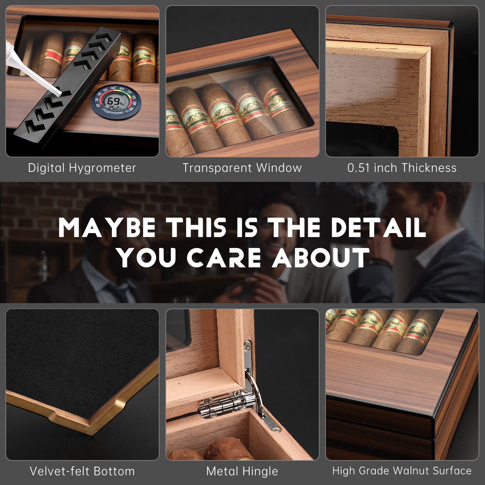 Cigar Humidor Box Cigar Case w - Home Fragrance Maple Walnut reseña y precio