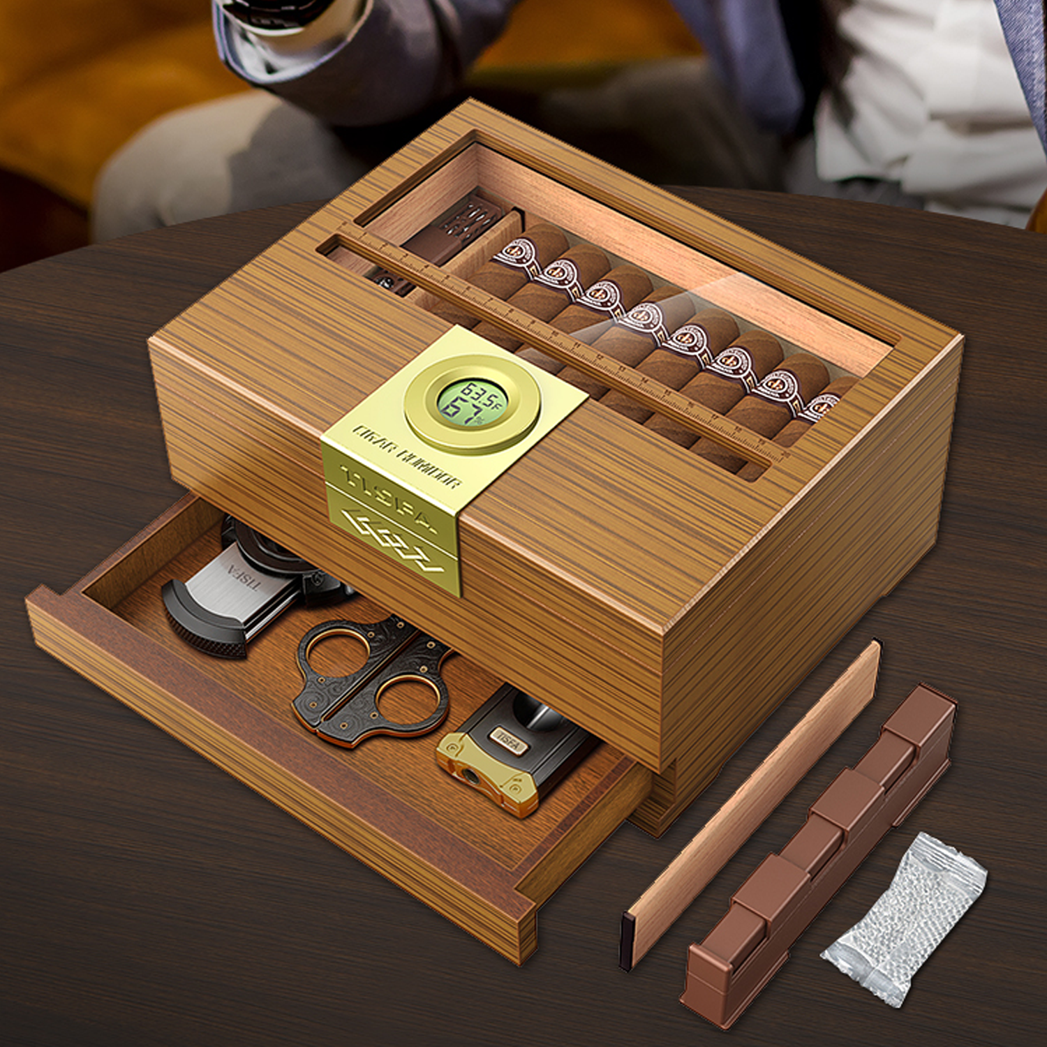 Cigar Box Humidor with Hygrome - Home Fragrance Maple Walnut reseña y precio