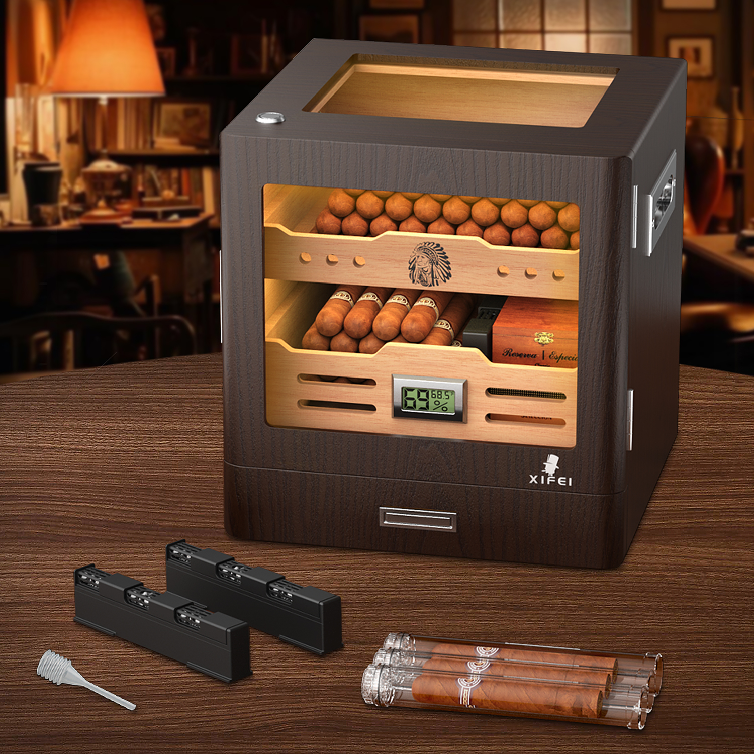 Cigar Humidor Cabinet,LED Ligh - Home Fragrance Maple Walnut reseña y precio