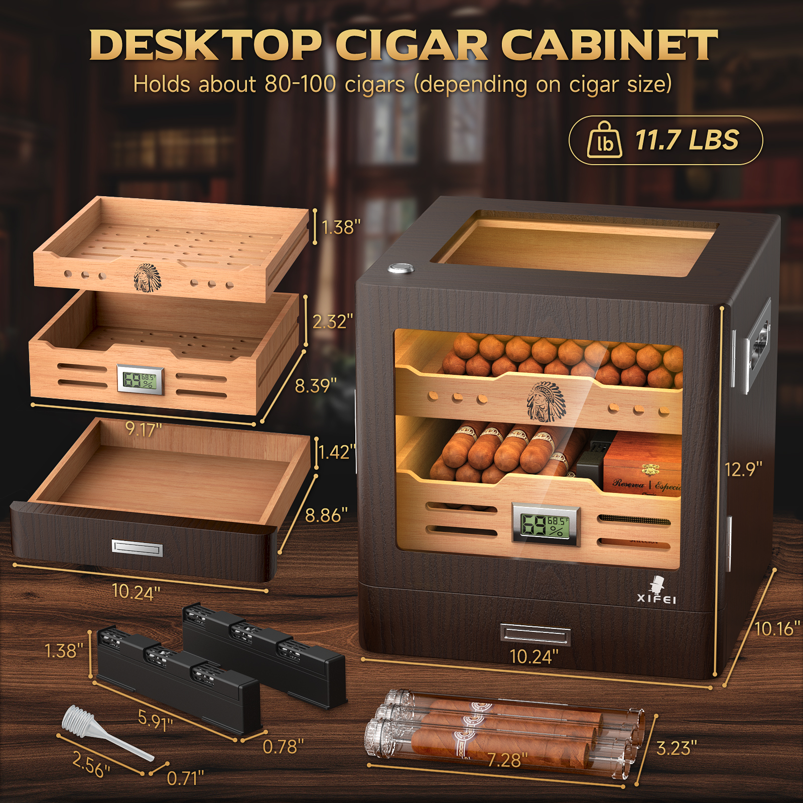 Cigar Humidor Cabinet,LED Ligh - Home Fragrance Maple Walnut reseña y precio