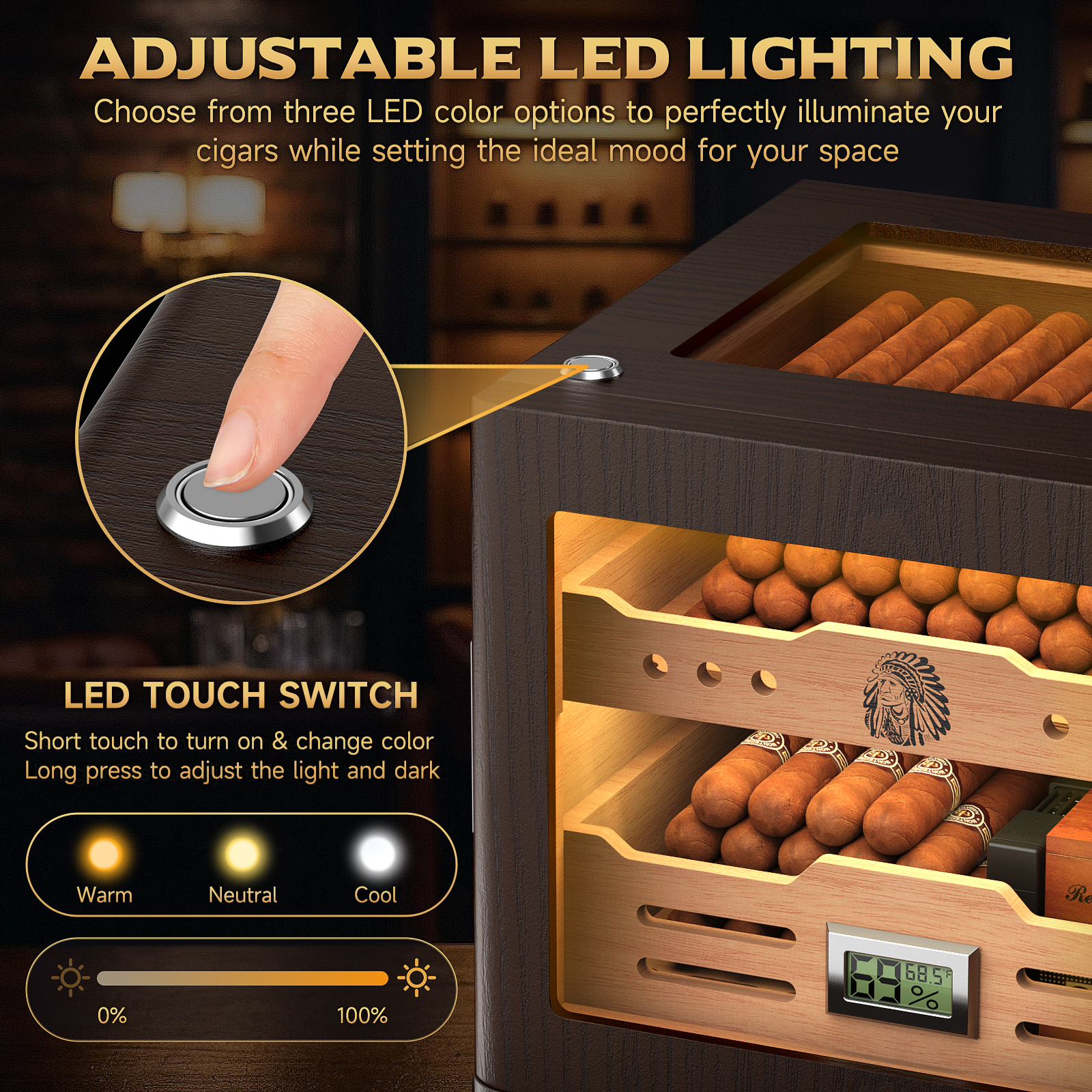 Cigar Humidor Cabinet,LED Ligh - Home Fragrance Maple Walnut reseña y precio